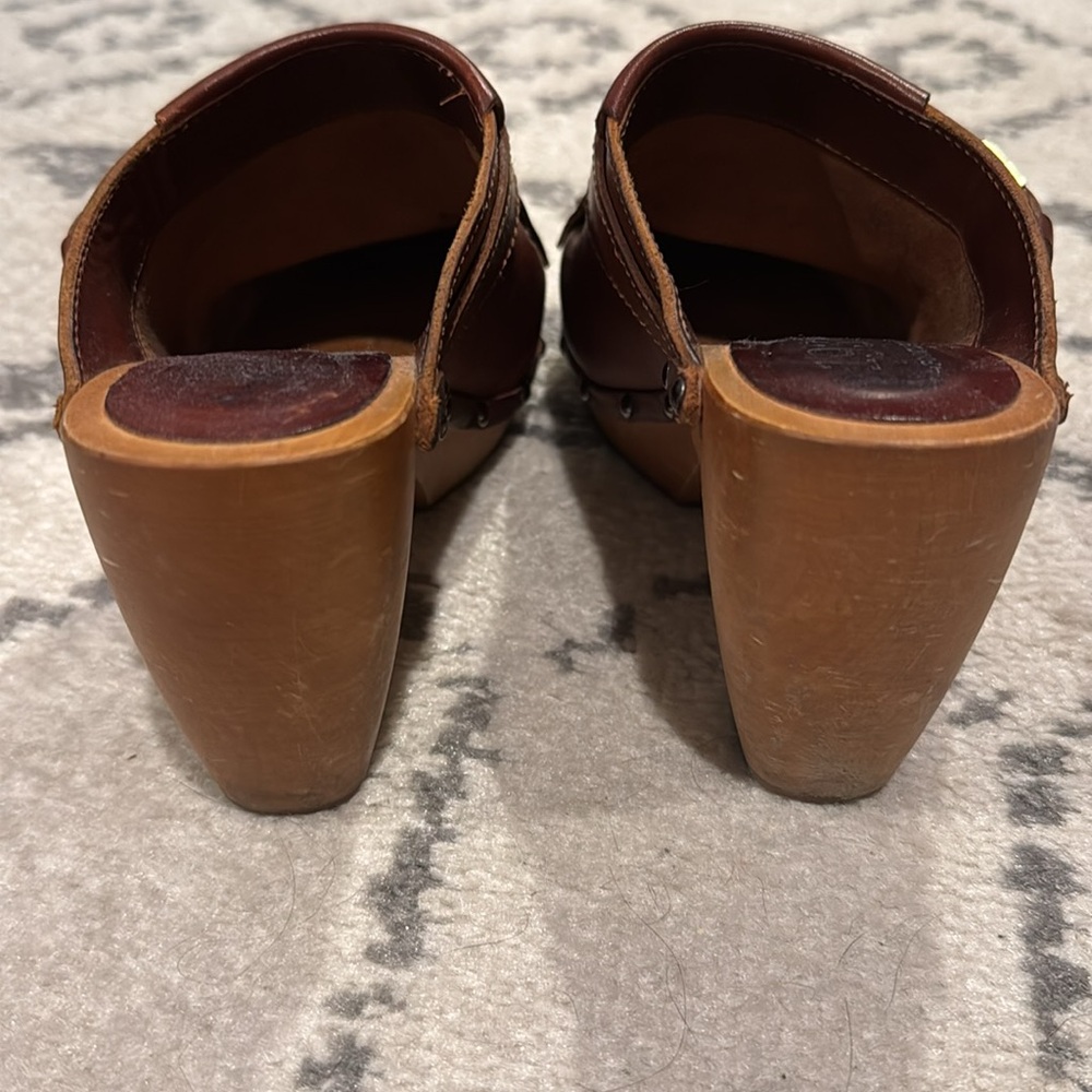 Madewell Brown Leather Clogs with Wooden Heel - Picture 5 of 7